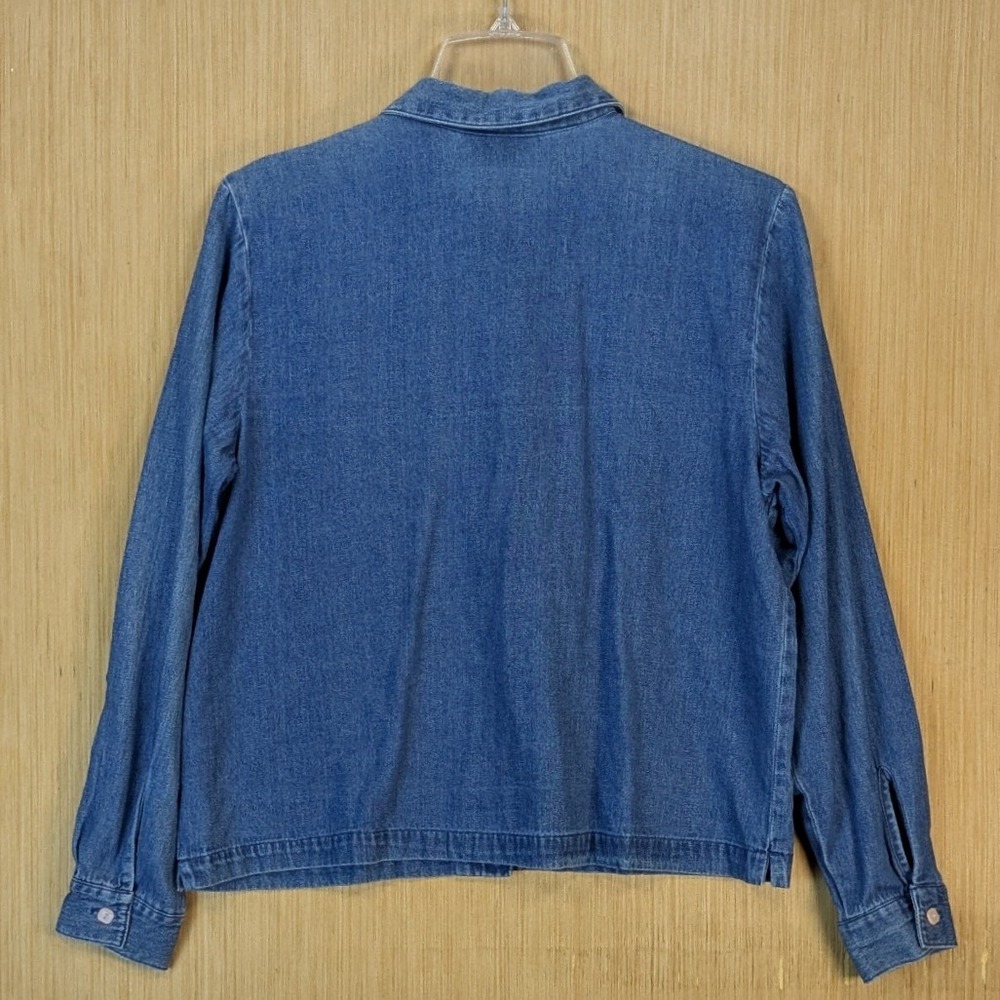 Womens Blue Denim Floral Shirt Vintage‎ 90s Cottage Whimsy Cotton Medium Petite - Picture 3 of 7